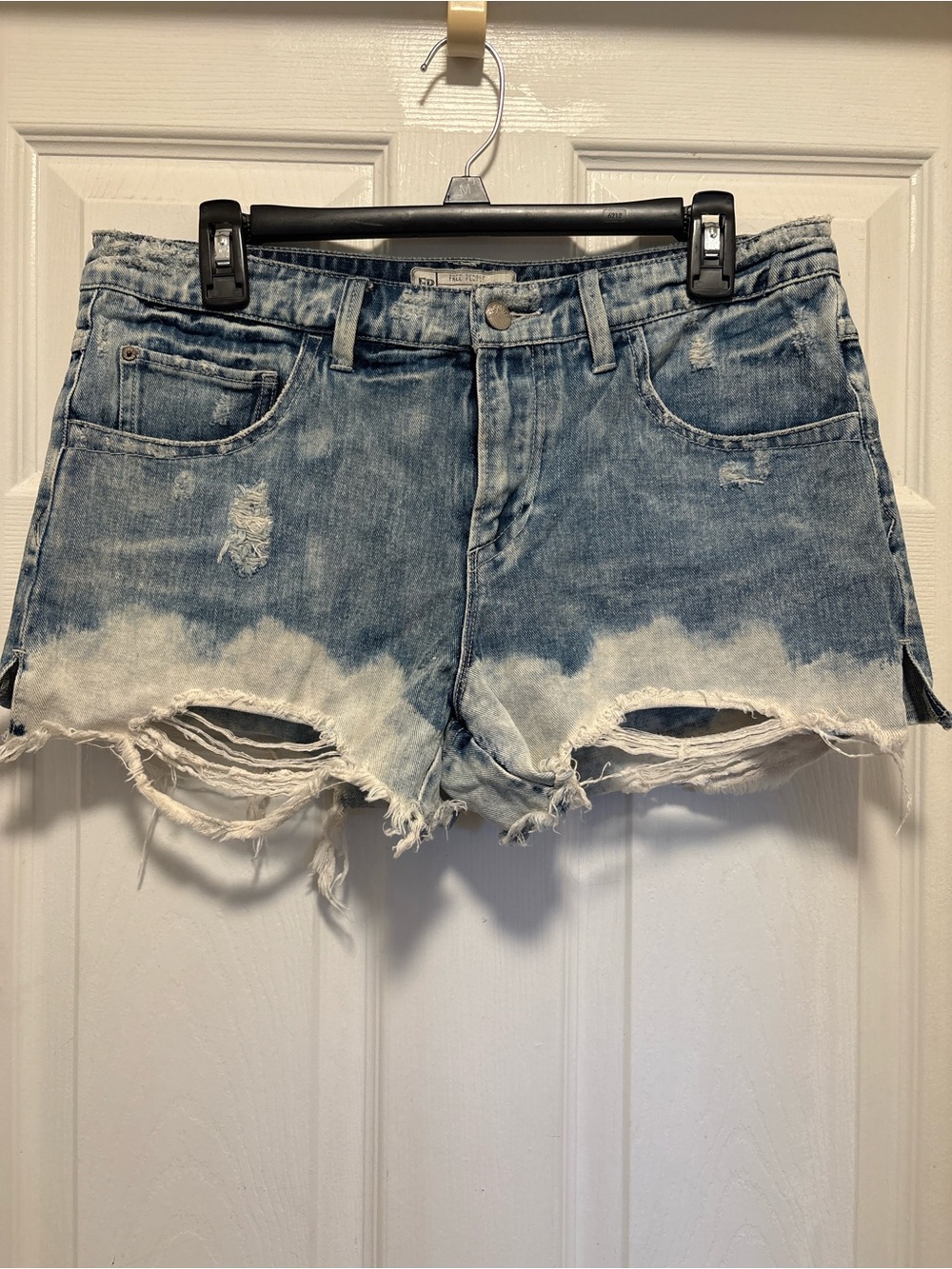 Free People Light Blue Dip-Dye Distressed Denim Shorts